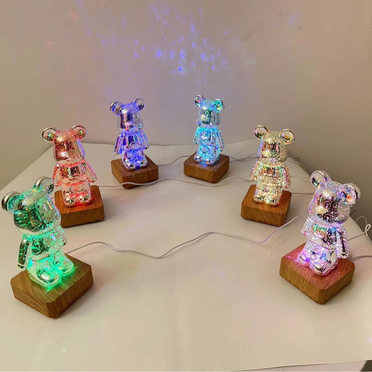 3D vidrio fuegos artificiales oso diy colorido luminoso atmósfera dormitorio luz de la noche internet celebridad luz de la noche tiktok mismo regalo