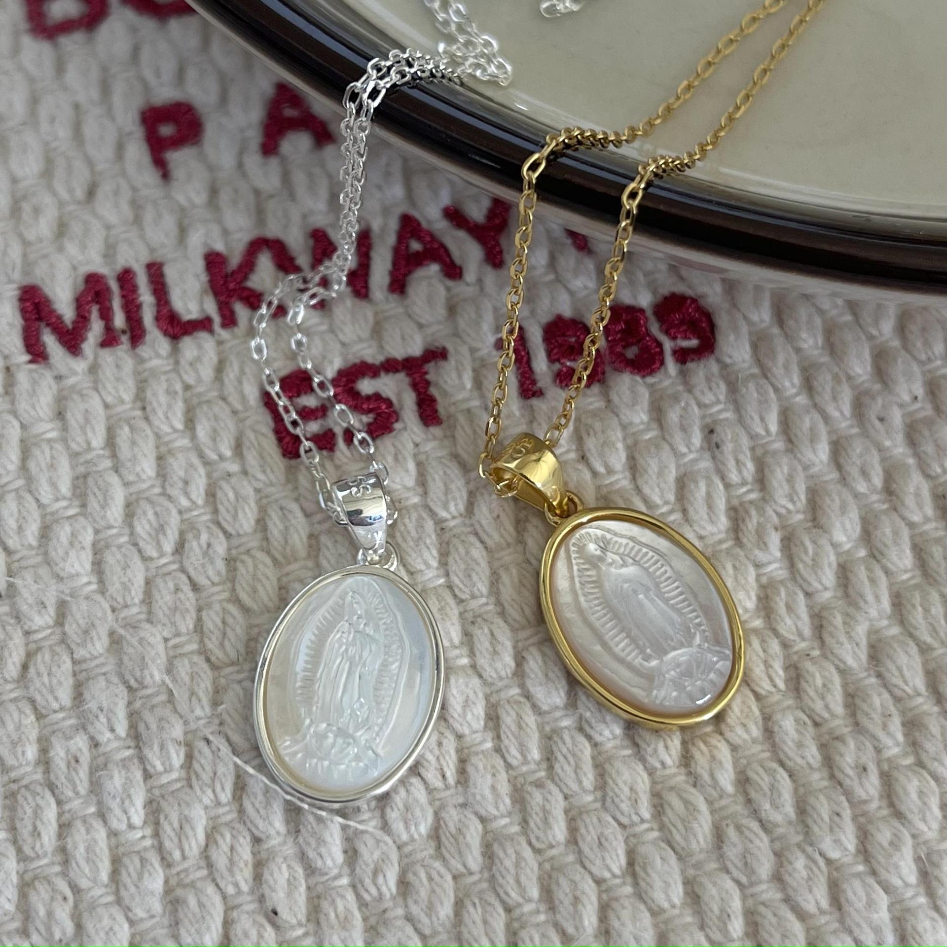 3g Weight Shell Inlay Material Pendant Necklace Classification 925 Sterling Silver Shell Cable Chain Inlay Portrait Pendant Necklace
