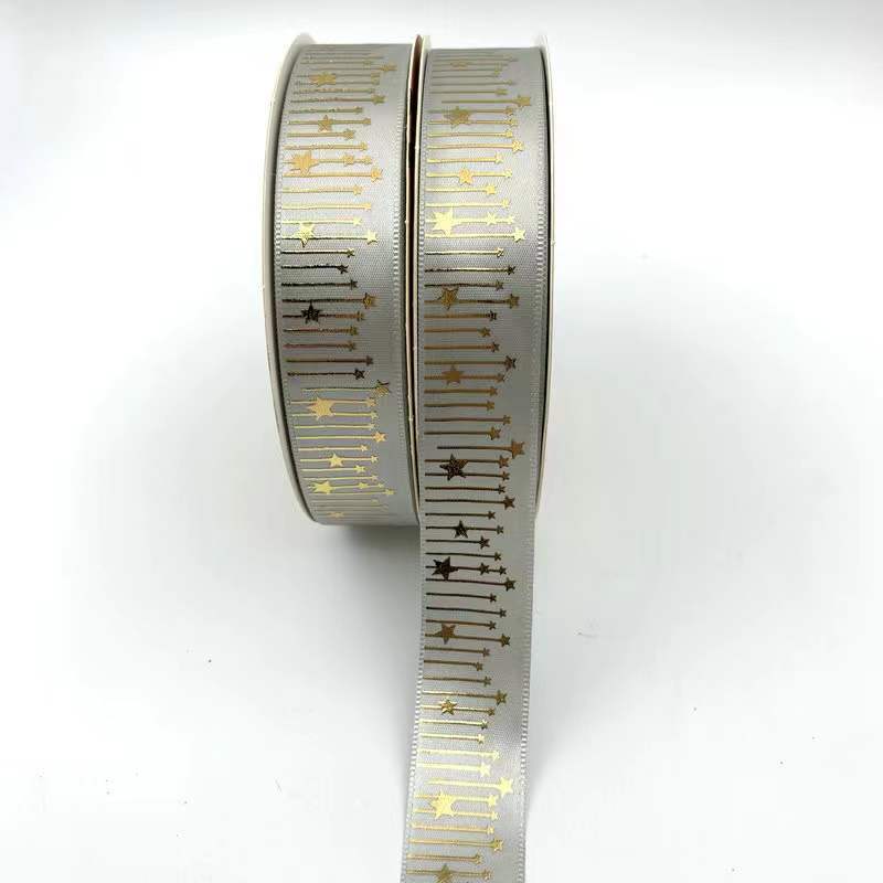 Cinta de meteorito dorado sólido caliente Impresión de estrellas cinta de poliéster bandeja de barra de cinta flor caja de regalo embalaje en stock al por mayor