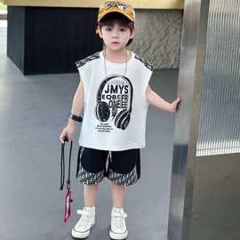 男童夏装套装2026新款夏季无袖背心坎肩男孩夏款运动大儿童酷帅气