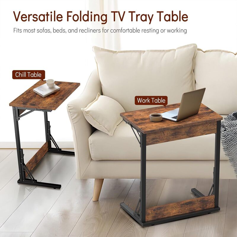 24“ Folding C-Shaped Coffee Table a Set of 4 Small Sofa Side Laptop Table Sofa Tv Tray Table