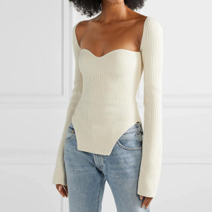 2025 Amazon Foreign Trade New Autumn and Winter Amazon Foreign Trade Elastic Shoulder Base Knitted Sweater Women