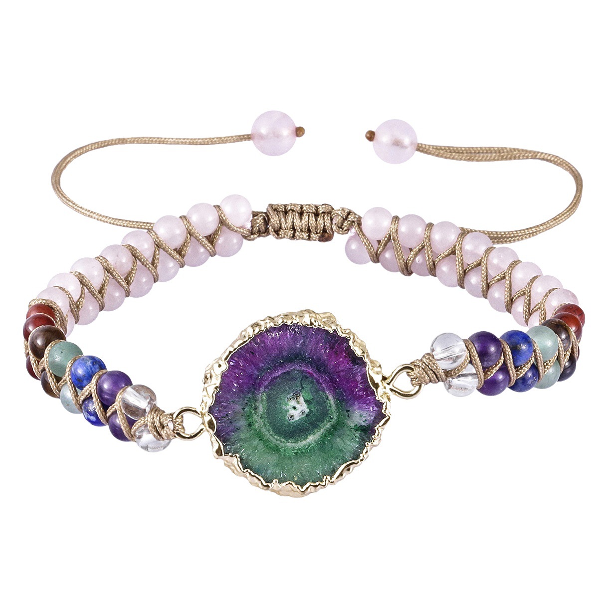 Europa y América colorido Cristal de ágata racimo pulsera de cristal de girasol ajustable tejido doble ronda cuentas pareja novias pulsera