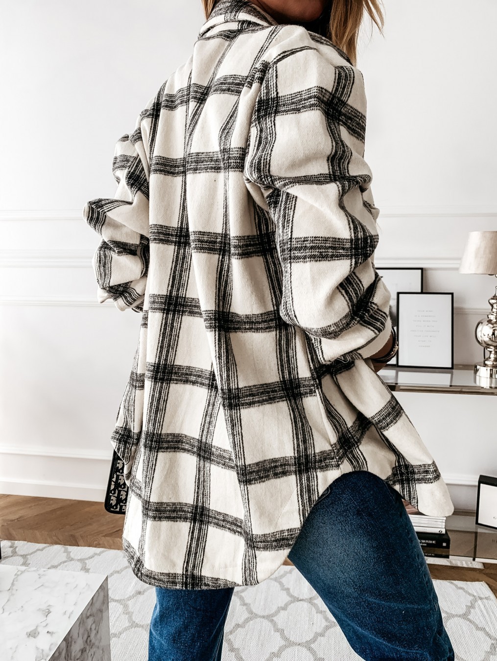 Dames ruiten overhemdjas van wol voor herfst en winter_voghion.com