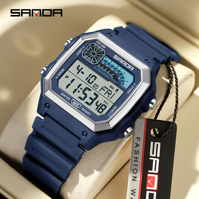 SANDA SANDA reloj electrónico nocturna deportivo impermeable hombre cuadrado nocturna clásica cronógrafo reloj de estudiantes 6196