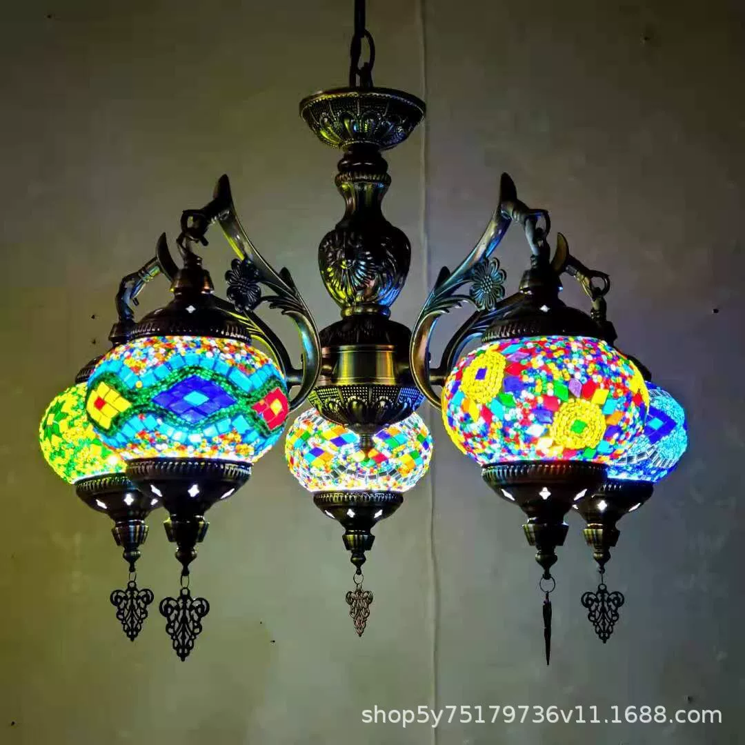 Мозаичная люстра в турецком стиле, handmade витраж, E27, Ø52–56 × 90 см