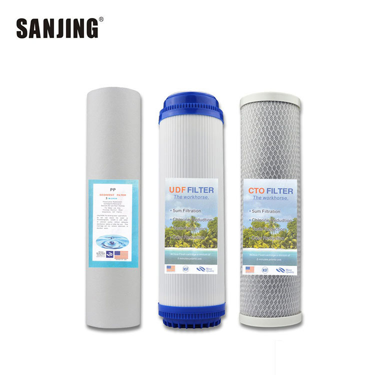 Comercial ro purificador de agua dispensador de agua de tres niveles traje de núcleo de filtro de 20 pulgadas Filtro frontal PP algodón de carbono granular de carbono comprimido