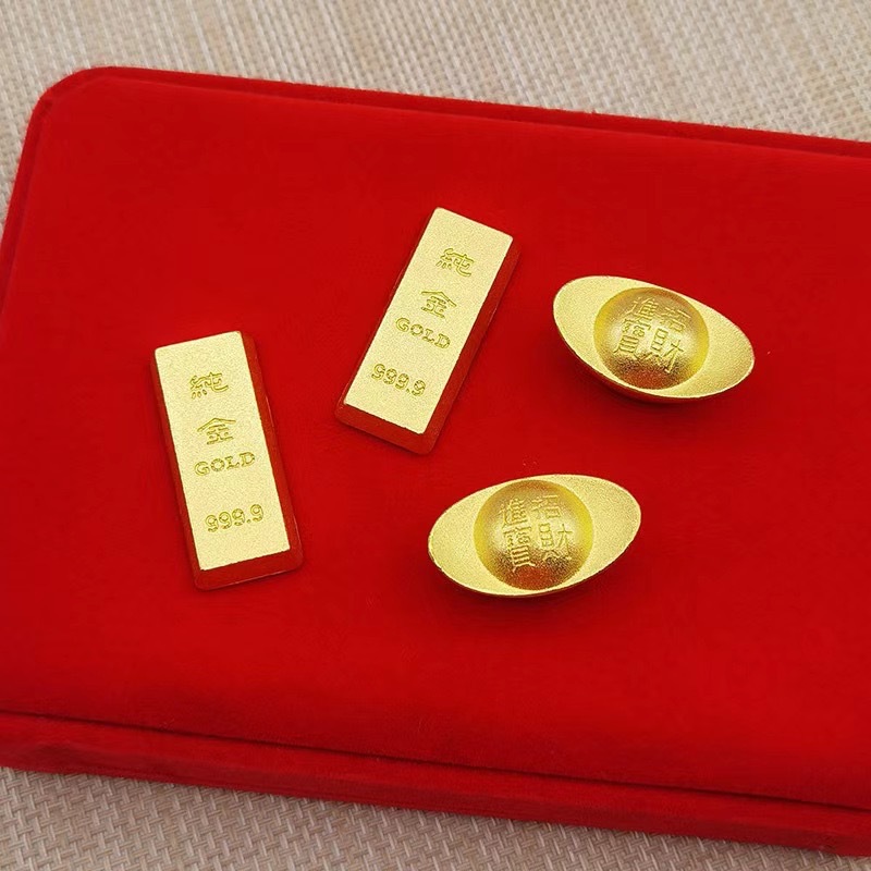 沙金大金元宝进宝实心摆件乔迁首饰礼品客厅装饰聚宝盆工艺品沙金