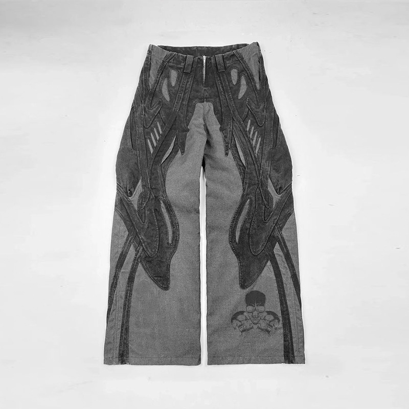 Diznew Street Trendy Y2K Loose Patch Jeans Hip-Hop Style Straight Men's Pants