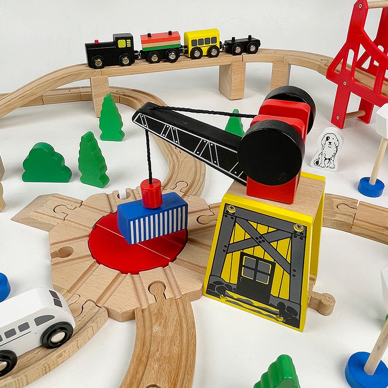 Tren de madera con tren eléctrico Juego de 100 piezas Tren de madera Juguetes educativos para niños y niñas