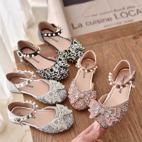  Spring and Autumn Korean Style Girls Casual Dance Shoes Single Shoes Sandals Performance Princess Shoes Small, Medium and Large Children's Baotou Shoes
