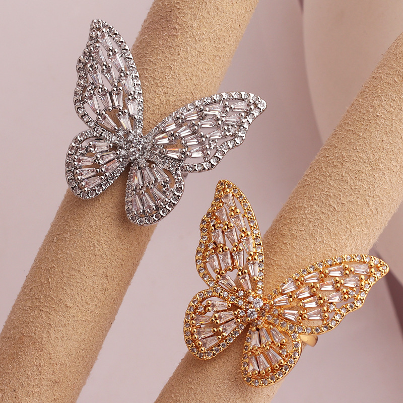 Fashion Butterfly Copper Inlaid Zircon Rings 1 Piece