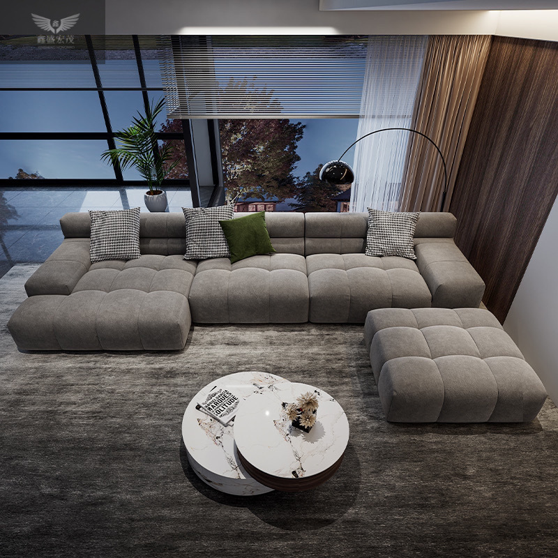 Italian Minimalist Frosted Fabric Puff Sofa Modern Simple Small Apartment Technology Fabric Sofa Living Room Tofu Block Sofa
