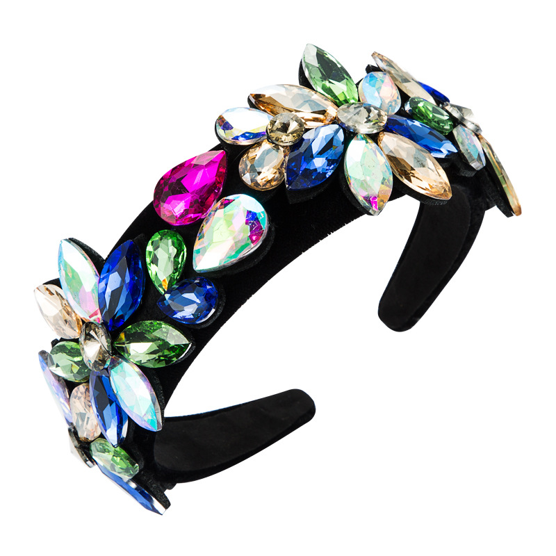 Neues Barockes Schwarzes Flanell-buntglas-diamantblumen-stirnband display picture 8