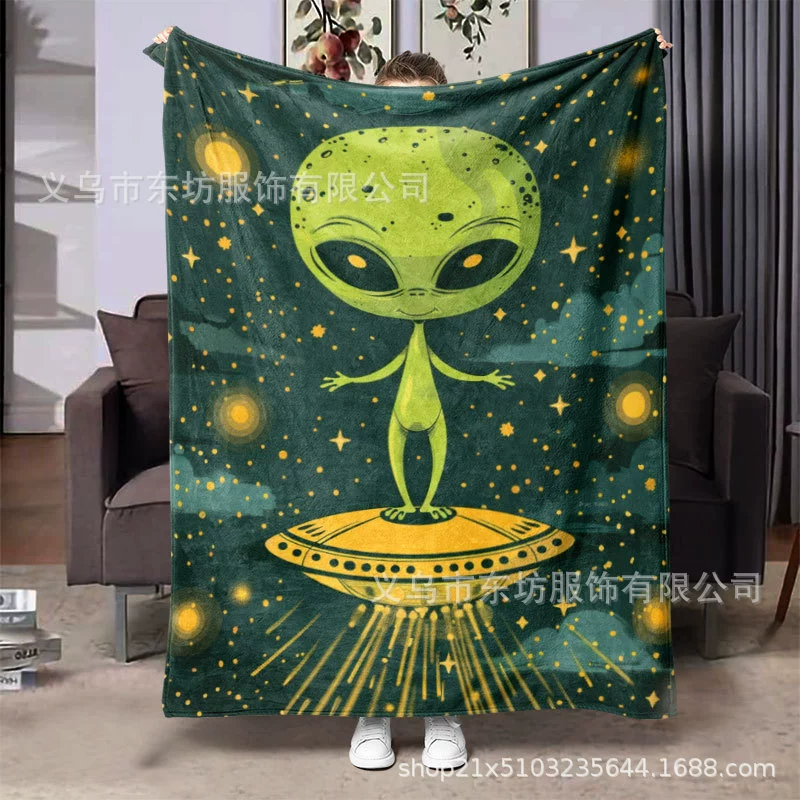 Мультфильм смешной инопланетный космический корабль теплый фланелевый одеяло подходит для всех сезонов