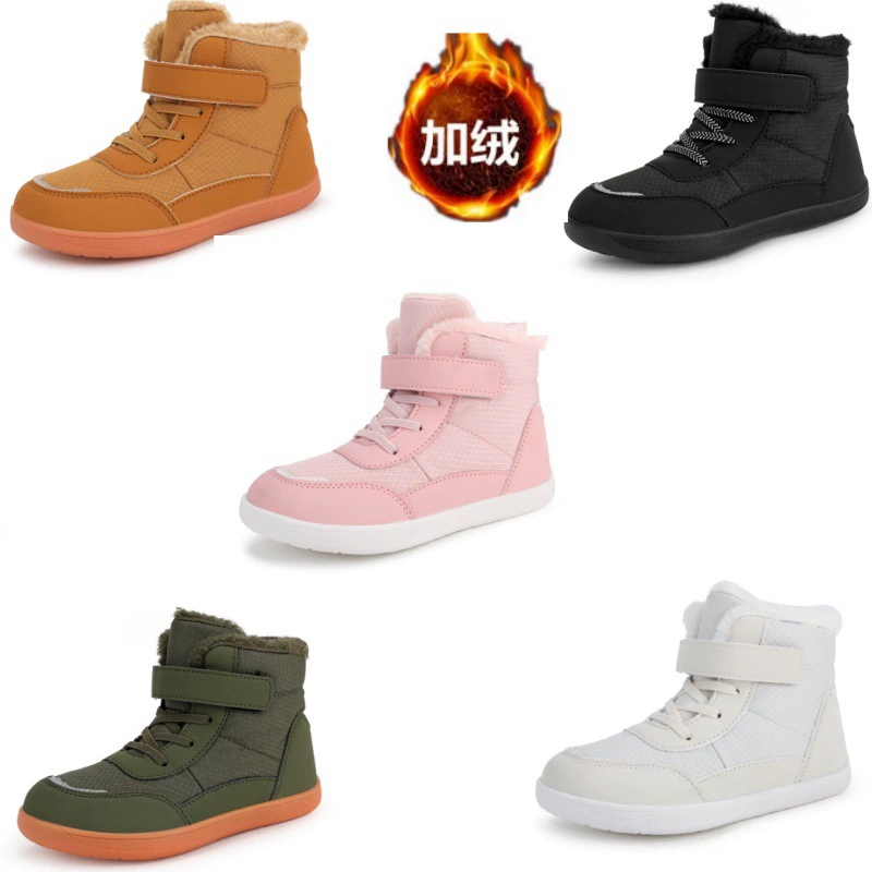 Трансграничные наружные детские снежные туфли плюс бархатные и широкие ватные сапоги противоскользящие водонепроницаемые теплые высокие повседневные хлопчатобумажные туфли