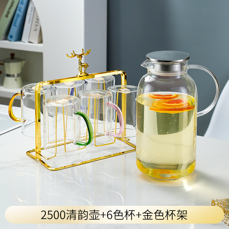 Кувшин стеклянный Hongzhu Qingyun 2500мл с 6 стаканами и держателем