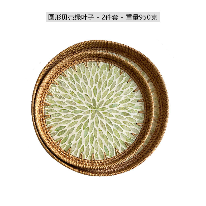 酒店民宿茶水杯子贝壳镶嵌拖盘摆放波西米亚装饰圆形花草树木花纹|undefined