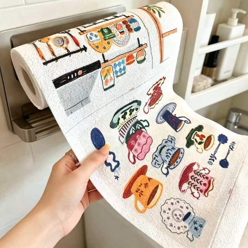 Printed Tear-Off Towel, Thick Absorbent Cleaning Cloth for Dishwashing, Disposable Kitchen Tear-Off Cloth for Lazy People