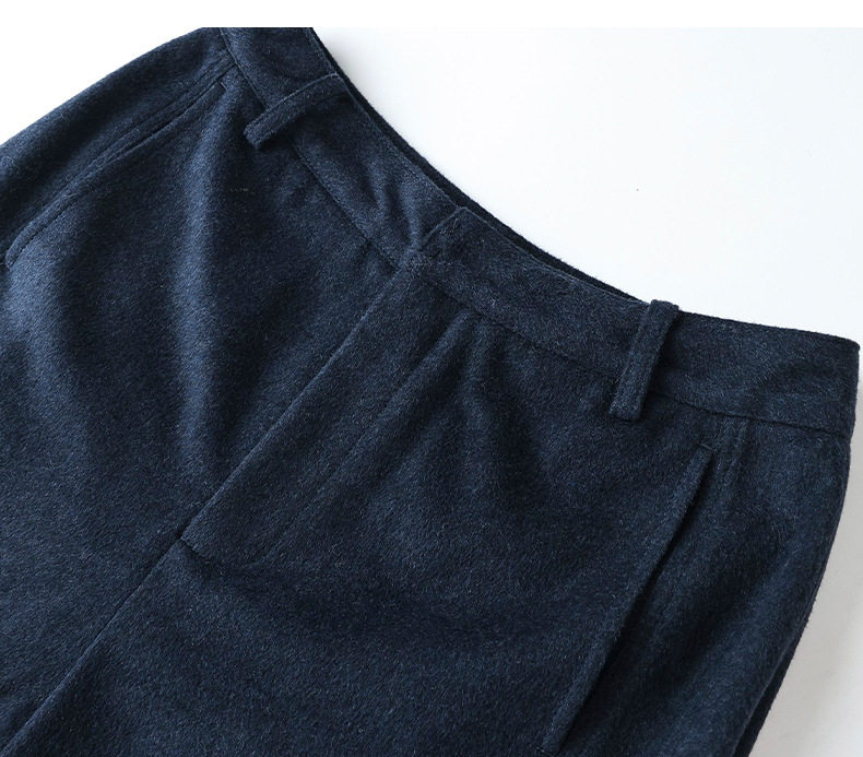 Quần ống rộng lưng cao dáng suông chất len cashmere phối len cừu — Xanh navy chi tiết 14