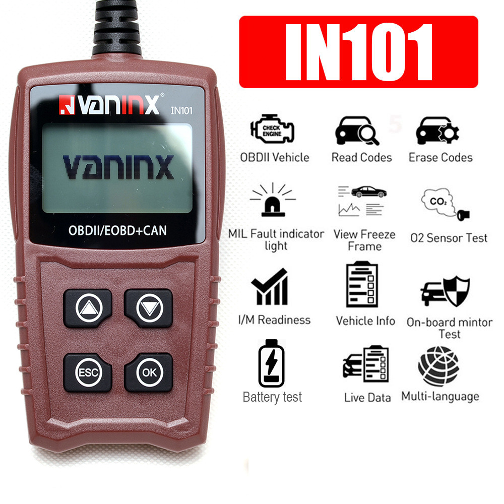 跨境新品JD101/IN101 obd2 Code Reader 多语言 汽车诊断仪纸盒装