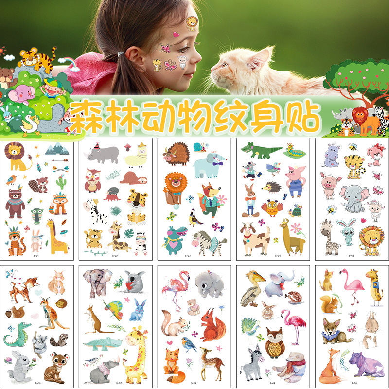 Cross-border new cartoon animal tattoo elephant Tiger Fox giraffe temporary party stickers wholesale