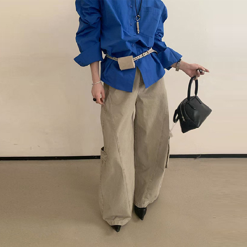 In-Stock 2026 Spring New Korean Retro High-Waisted Slim-Fit Casual Workwear Multi-Pocket Wide-Leg Straight Pants for Women In-Stock 2026 Spring New Korean Retro High-Waisted Slim-Fit Casual Workwear Multi-Pocket Wide-Leg Straight Pants for Women