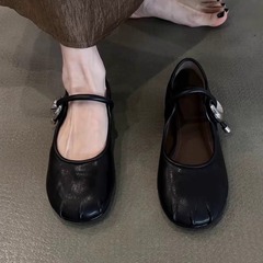 羊皮版~法式气质圆头软皮一字扣带夏季外穿日常通勤百搭浅口单鞋
