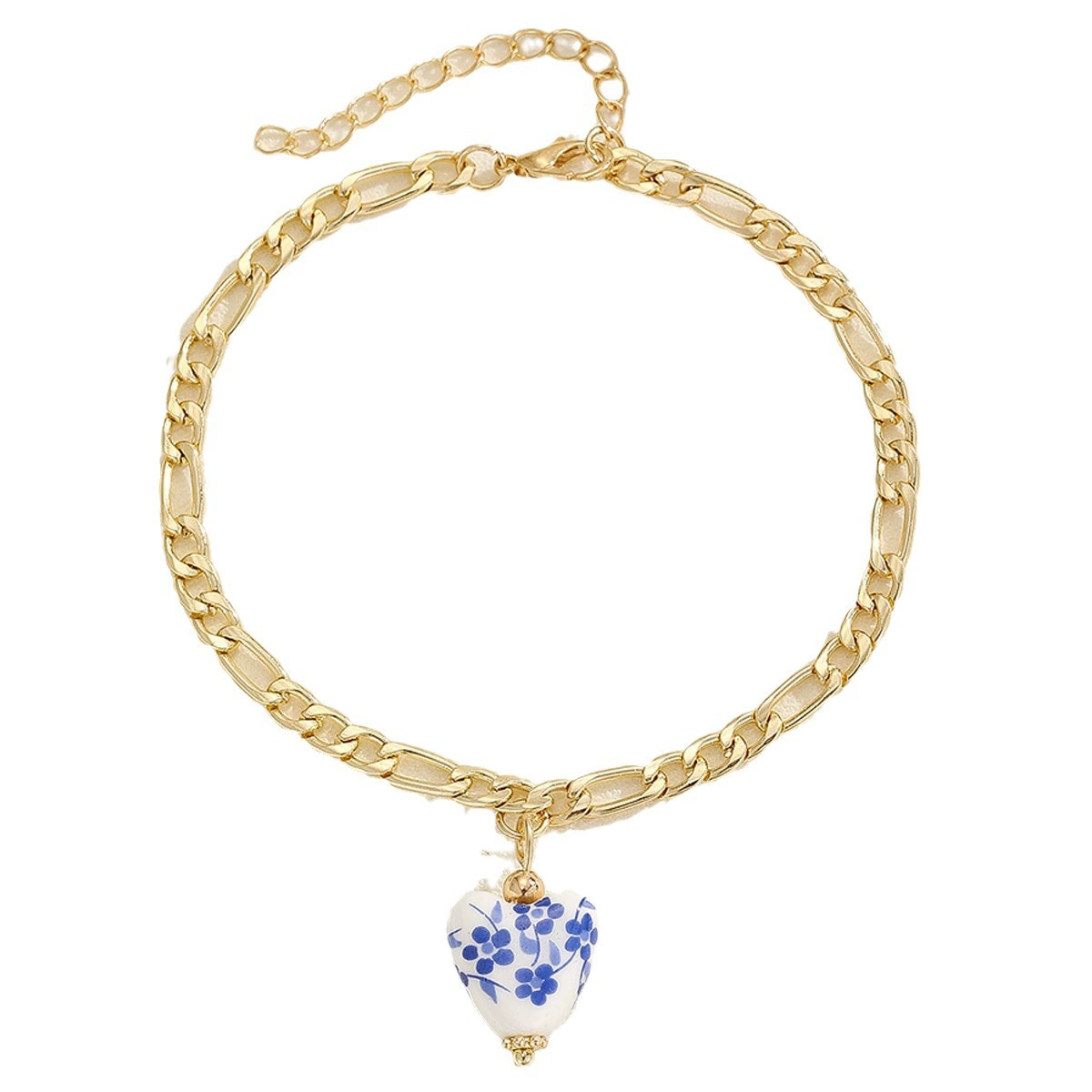Retro blue and white pendant stainless steel, ankle bracelet