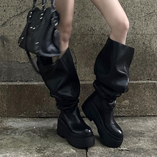 绝美辣妹超大筒围堆堆靴厚底过膝长靴女2025秋季新款骑士长筒靴女