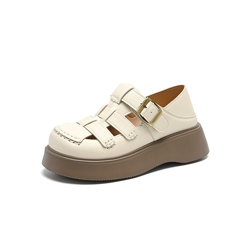 Sandal nữ đế dày phong cách La Mã, quai dệt kiểu Pháp cổ điển — AB16FP mét đen