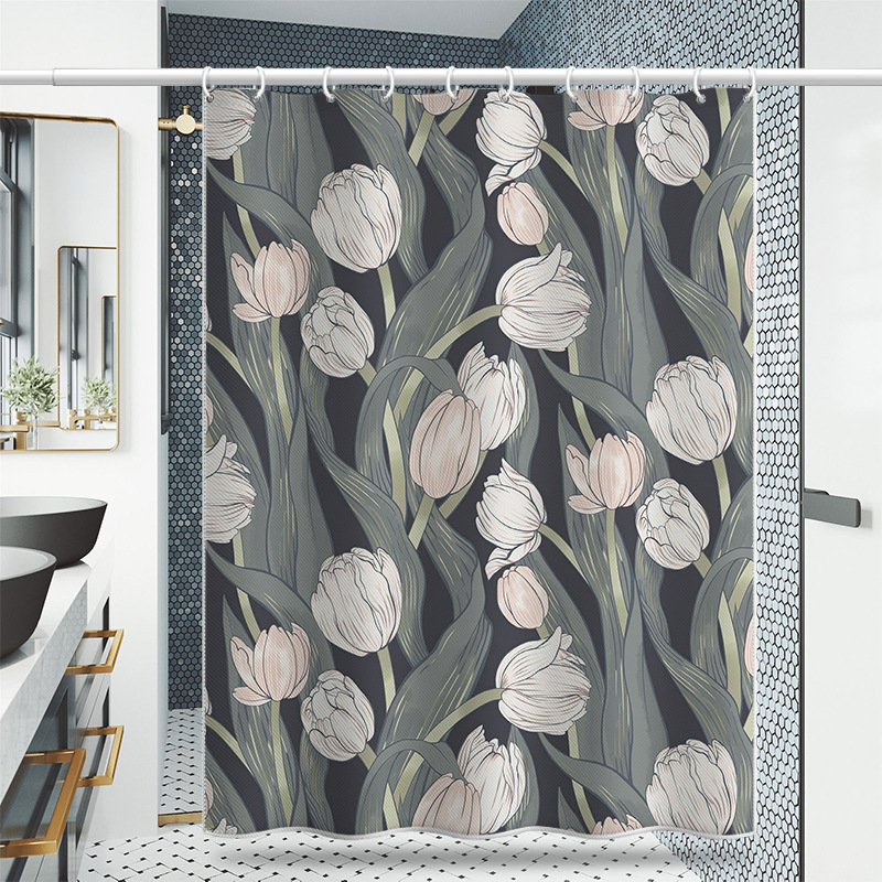 American-style Romantic Rose Hand-painted Floral Hotel Shower Waterproof And Mildew-proof Water-blocking Curtain,_voghion.com