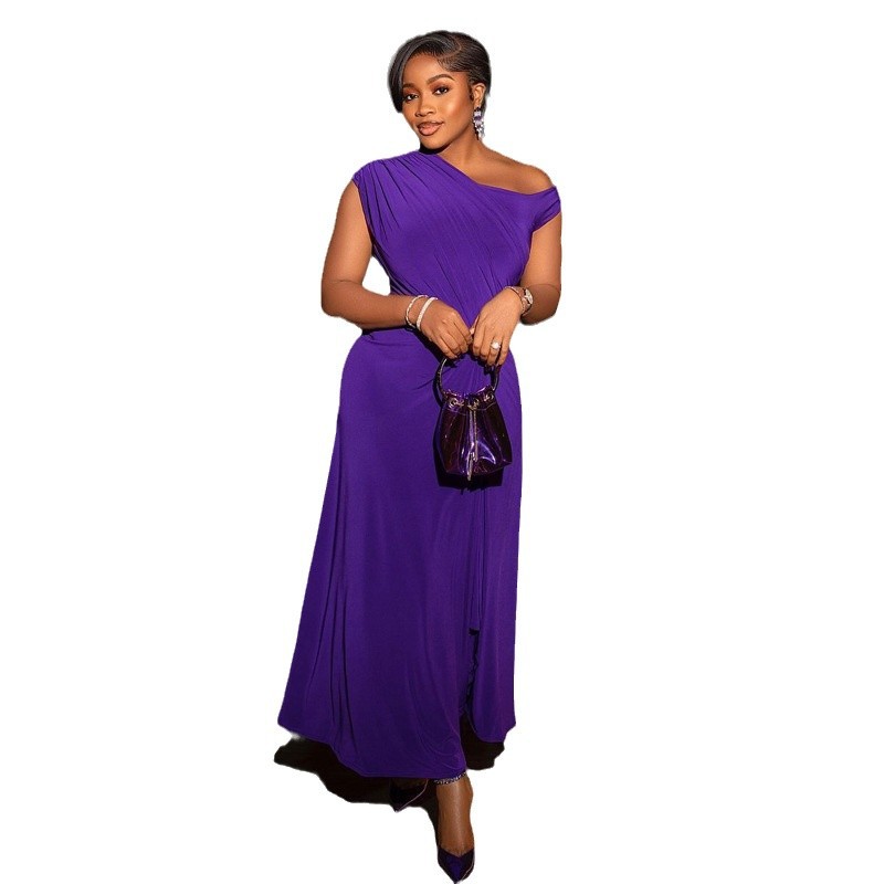 Cross-Border African Skirt European And American New Solid Color Off-Shoulder Waist-Cinching Black Women's Summer_ecoleips.com