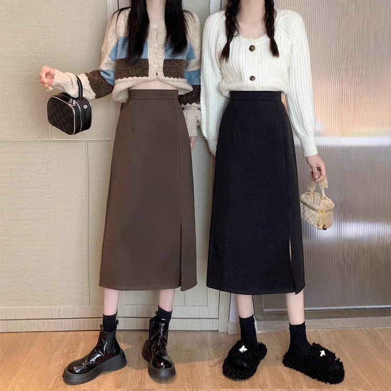 Women's High-Waisted Slimming Mid-Length A-Line Skirt, 2027 Spring Fashion Korean Style Slit Pencil Skirt for Petite Figures