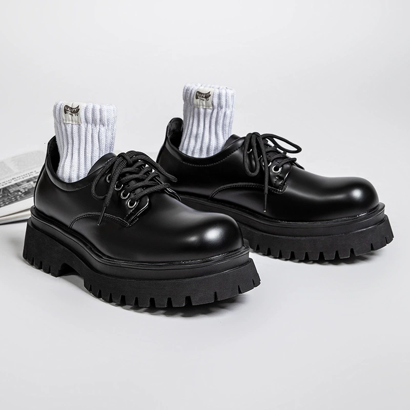 Туфли дерби, мужские летние низкие ботинки 2024, черные рабочие туфли на толстой подошве, повседневные маленькие кожаные туфли в британском стиле 2801