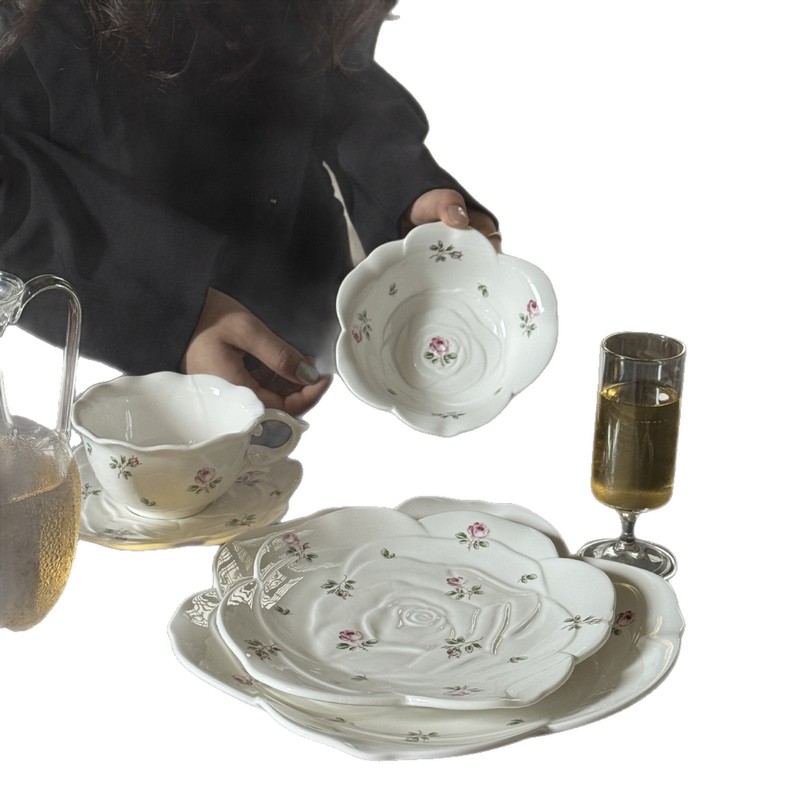 韩式ins花瓣玫瑰陶瓷高颜值咖啡杯碟下午茶家用精致拿铁杯批发|undefined