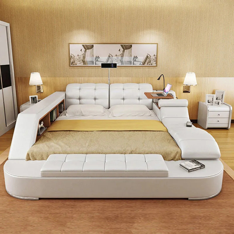 Tatami cama de cuero real 1,8 m cama doble 1,5 m gran apartamento moderno simple inteligente suave boda cama romántica cama image 3