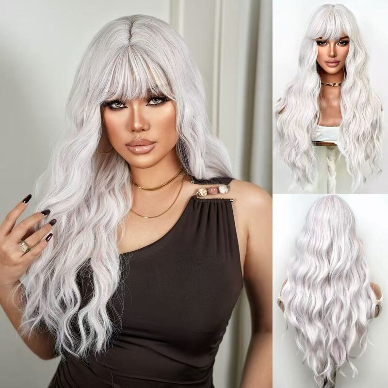 White Long Wave Cosplay Wig Synthetic Wig Girl Wig Cosplay Costume Halloween Party Wig White Long Wave Cosplay Wig Synthetic Wig Girl Wig Cosplay Costume Halloween Party Wig