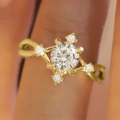 曹適冬のロマンチックな幾何学模様の高級感のある雪の結晶リング 女性用 婚約 結婚式 宴会用アクセサリー おしゃれなジルコニアリング