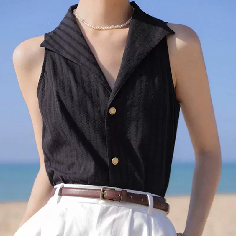 Летний топ без рукавов из шифона, блуза-французский стиль
