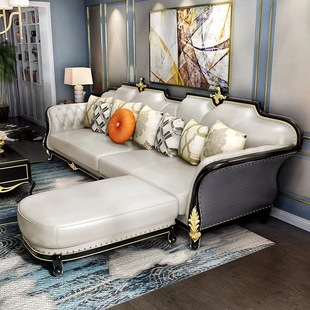 American Light Luxury Sofa Living Room Solid Wood European Corner Straight Sofa Four-Seater Ebony Single Sofa Home Now