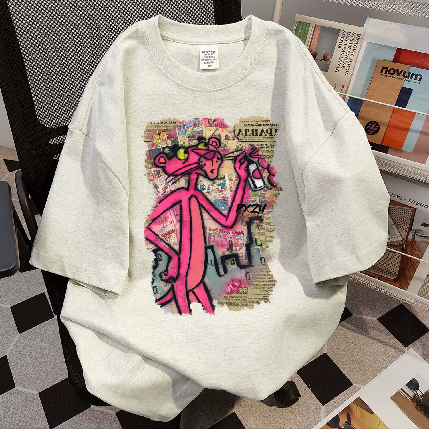 American Style Cotton Cartoon Printed Short-sleeved T-shirt Women's 2024 Summer New Loose White Grey All-match Couple Top