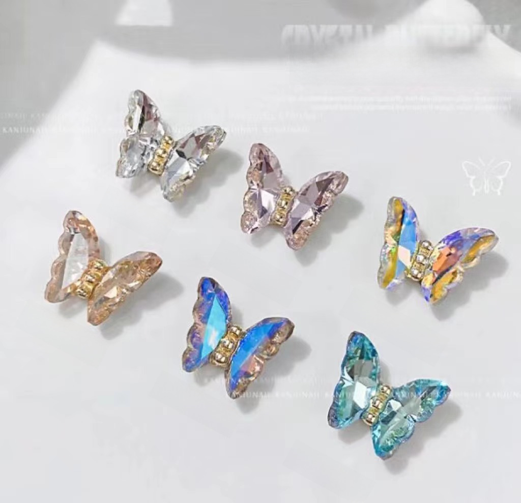 Internet Celebrity New Nail Art Jewelry Stereo Crystal Butterfly Super Flash Aurora Diamond Alloy Phototherapy Nail Jewelry ins Style