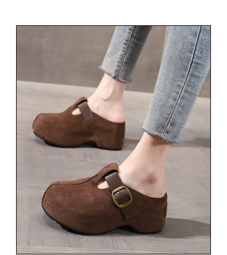 Dép lê nữ Birkenstock đế xuồng HY1009 thời trang mùa thu, đế dày, nâng chiều cao, kiểu lười, mũi kín — con lạc đà chi tiết 15