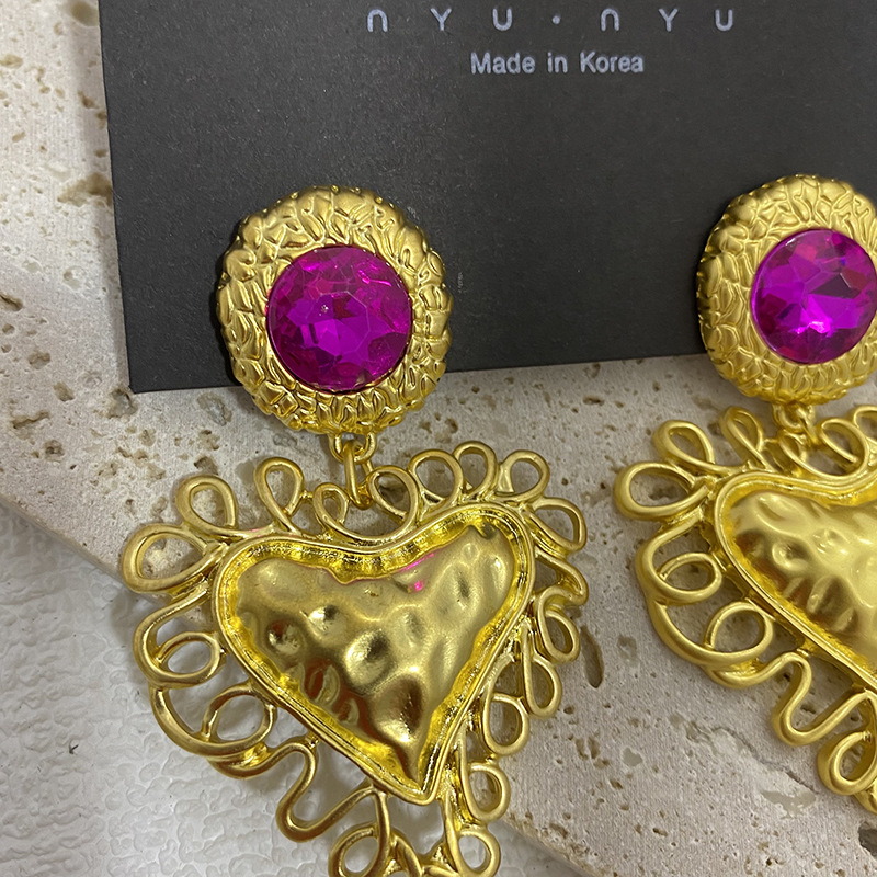 1 Pair Fashion Heart Shape Alloy Plating Rhinestones Women's Drop Earrings display picture 8