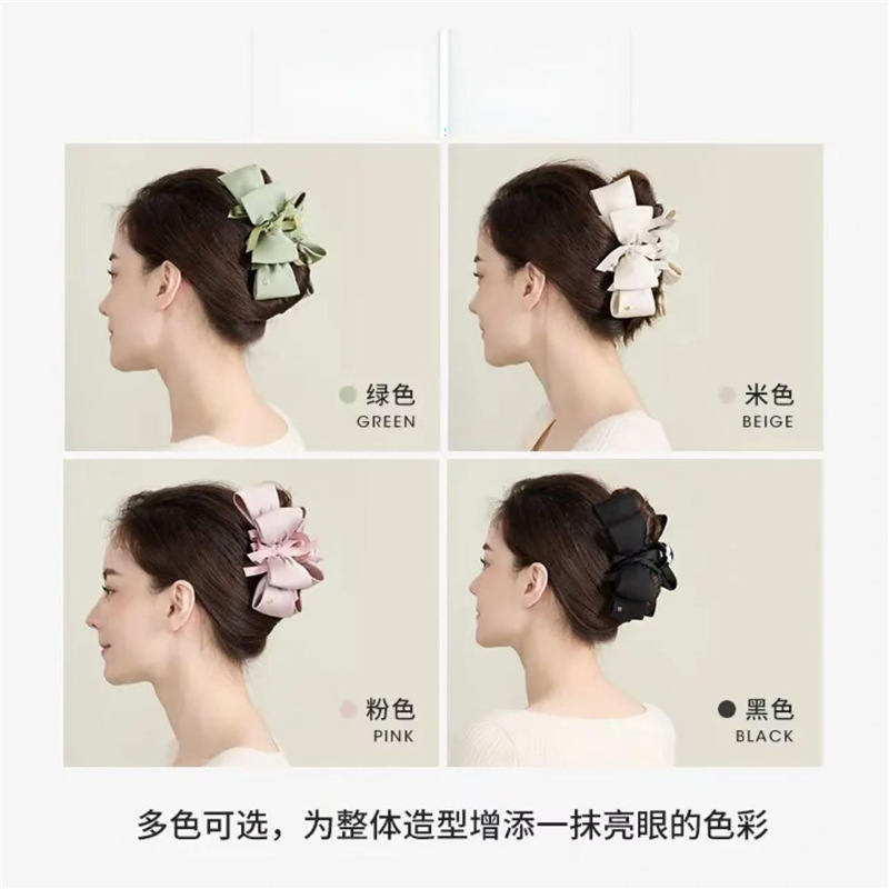 【新商品】エレガントサテンリボンスイート4色ラージグリップヘアピンフレンチネットセレブ気質リボンヘアピン|undefined