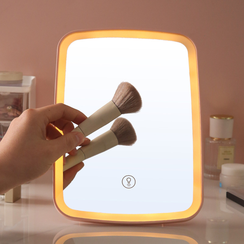 espejo de maquillaje LED con lámpara de escritorio portátil plegable recargable espejo de iluminación doméstico in viento dormitorio espejo de mesa