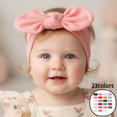 新生児用23色ヘアアクセサリー、子供用無地ソフトワイドうさぎ耳ナイロンヘアバンド、四季対応ベビーアクセサリー