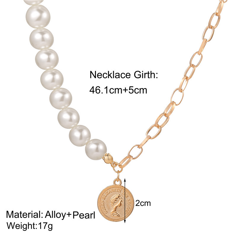 New coin head seal chain necklace disc pendant pearl necklace