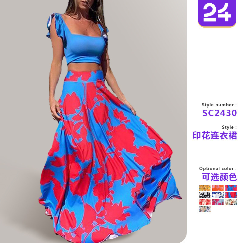 2026 Cross-Border Summer New European and American Independent Station Women's Clothing Bohemian Sexy Printed Sleeveless Dress Two-Piece Set